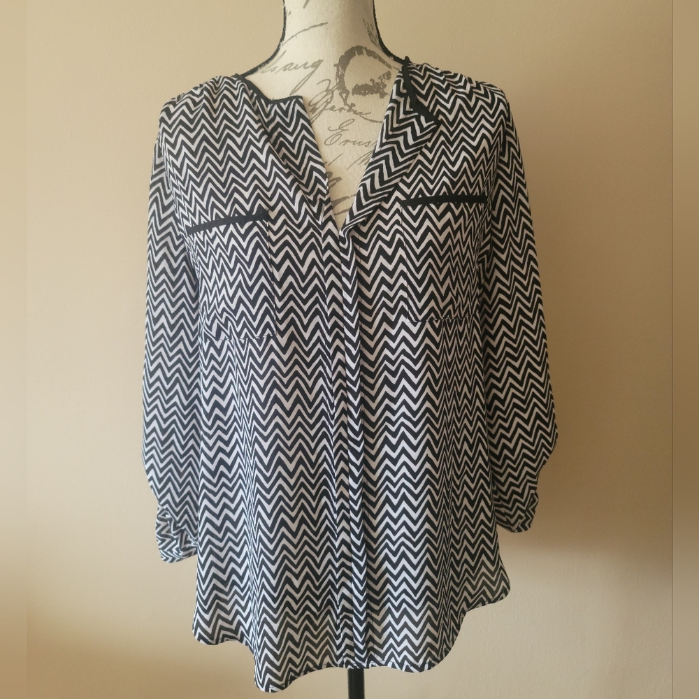 Zac&Rachel Zigzag Black And White 3/4 Quarter Top Size M